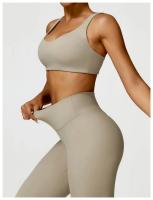Conjunto de Yoga para Mujer de Cintura Alta Secado Rápido para Correr Fitness 2 Piezas Traje Deportivo sin Mangas de Nylon con Lining - details 15
