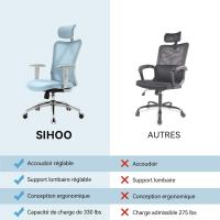 Silla de escritorio para computadora con reposacabezas ajustable y soporte lumbar, respaldo alto, silla ejecutiva giratoria para oficina en casa (azul claro) - details 7