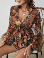La nueva camiseta largo-sleepred de la malla fina, camiseta campana-sleepred impresa remata para las mujeres - details 1