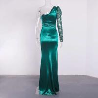 Vestido de noche de satén, lentejuelas de un hombro, vestido de graduación largo hasta el suelo dividido - details 7