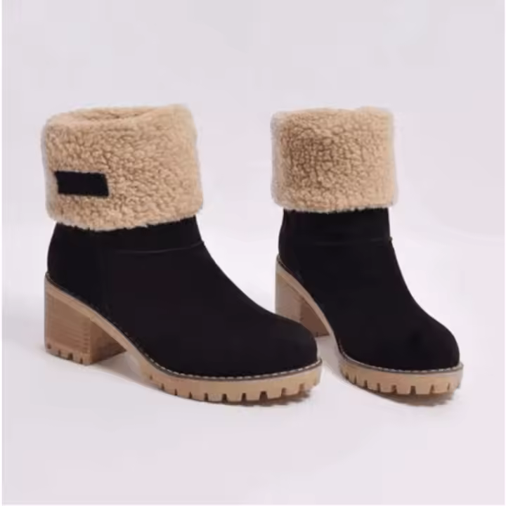 Botas de nieve de gamuza con tacón grueso de tubo medio europeo y americano de otoño e invierno para mujer Botas de algodón para mujer - 1