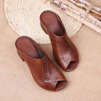 Sandalias de Tacón Grueso de Cuero Suave Diseño de Boca de Pescado Cómodas y Versátiles para Mujeres Zapatos de Moda - details 4