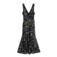 BUNO-2025 nuevo vestido largo sin mangas con cuello en V estampado elegante de moda para mujer, vacaciones de verano - details 2