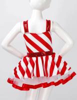 Traje de baile de Navidad para niñas, vestido tutú de ballet con bastón de caramelo a rayas, leotardo gimnástico para patinaje artístico, ropa de baile para fiestas navideñas - details 15