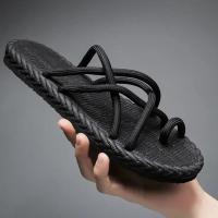 Moda EVA ropa exterior zapatos personalidad suave hombres chanclas calzado ropa de playa cuerda trenzada pisos zapatillas playa - details 3