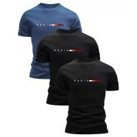 Conjunto de 3 Camisetas de Algodón 100% para Hombres Cuello Redondo, Mangas Cortas, Diseño de Impresión, Ropa Casual Transpirable para Salidas, Moda Callejera - details 2