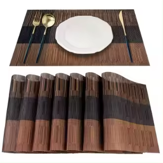 Mantel individual de vinilo tejido, tapete aislante de PVC y bambú, adecuado para mesa de cocina, 8 unidades por grupo - 1