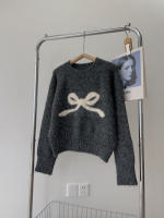 Suéter Rou combinado con lazo gris, ropa suave para mujer - details 13