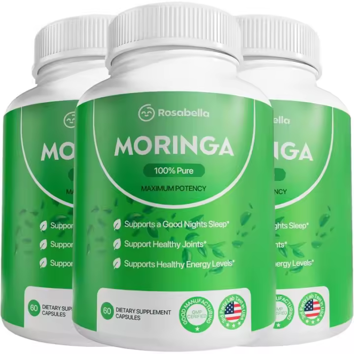Rosabella Cápsulas Polvo puro de moringa, energía, piel, superalimento para la salud intestinal inmune, rico en antioxidantes, vitaminas esenciales y - 1