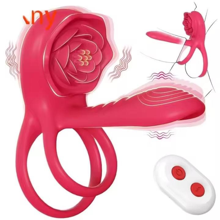 Embalaje privado SEXY Rose Ring Vibrador Potente Estimulador de manga Retraso de la eyaculación Punto G Masajeador de clítoris Juguete sexual para pareja 18+ - 1