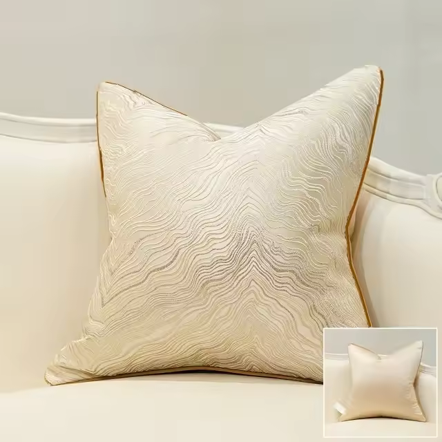 Funda de Cojín de Lujo Jacquard Bordado de Alta Calidad Decorativo para Sofá Beige  30x30cm Estilo Elegante y Sofisticado - 1