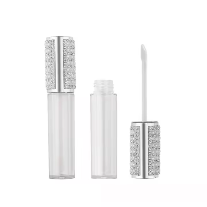 Tubo de brillo de labios brillante con cepillo, contenedor de esmalte de labios vacío rellenable, contenedor de almacenamiento de muestras de diamantes de imitación, contenedor de cosméticos - 1