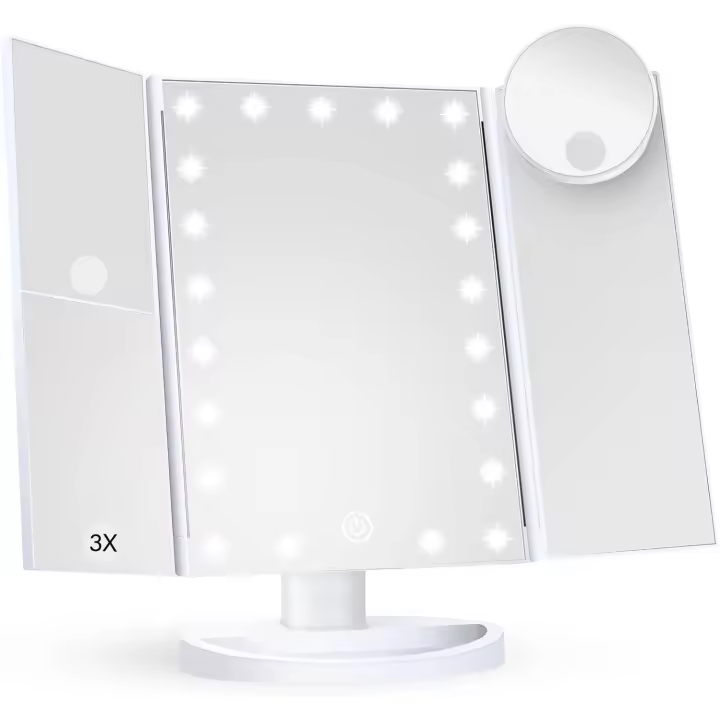 Scttomon Espejo de Maquillaje con Luces 2X 3X 10X Ampliación, Control Táctil, Espejo Tríptico - 1