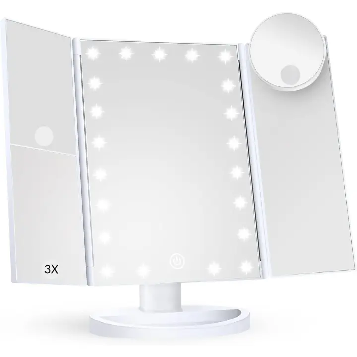Scttomon Espejo de Maquillaje con Luces 2X 3X 10X Ampliación, Control Táctil, Espejo Tríptico - 1