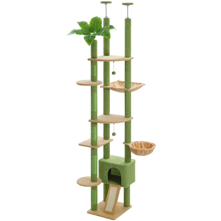 Árbol para gatos ajustable de 230-252 cm de altura para interiores, torre alta para gato con condominio, hamaca y poste rascador - 1