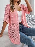 Cárdigans de punto de manga corta de color sólido casual para mujer - details 13