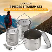 Lixada - maceta colgante portátil de titanio ultraligera, 900 ml/1600 ml, con asa plegable con tapa, utilizada para acampar al aire libre, hacer senderismo, - details 0