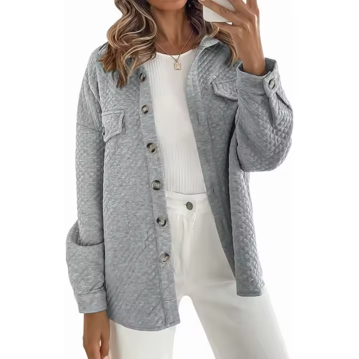 Otoño e Invierno Nueva Chaqueta Casual Ligera con Bolsillo de Diamante de Color Sólido para Mujer - 1