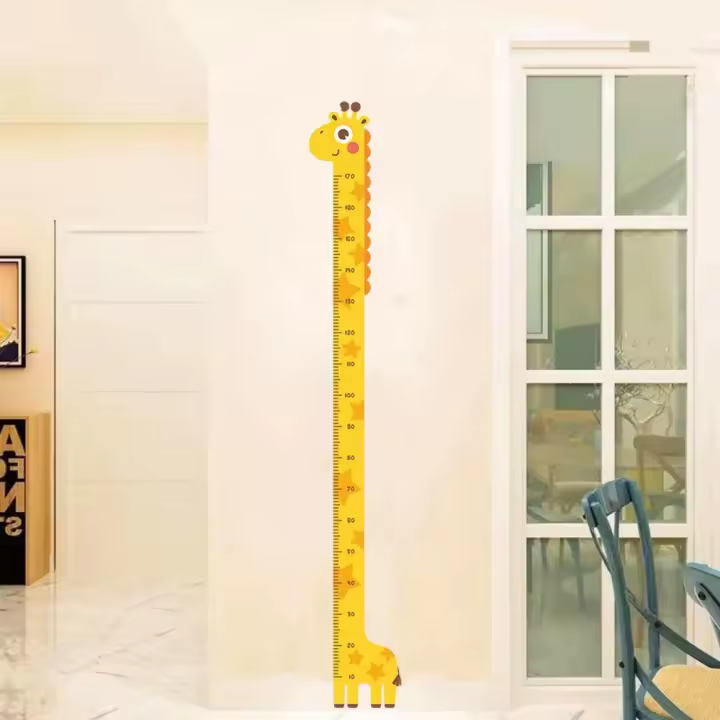 Pegatinas de altura con diseño de unicornio, dinosaurio y jirafa para niños, decoración de pared para dormitorio de colegio, 3D PVC - 1