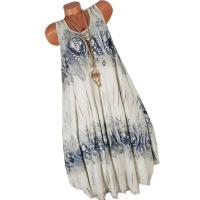 Vestido sin mangas holgado de verano para mujer, sin mangas, con cuello redondo y encaje estampado ral elegante - details 7