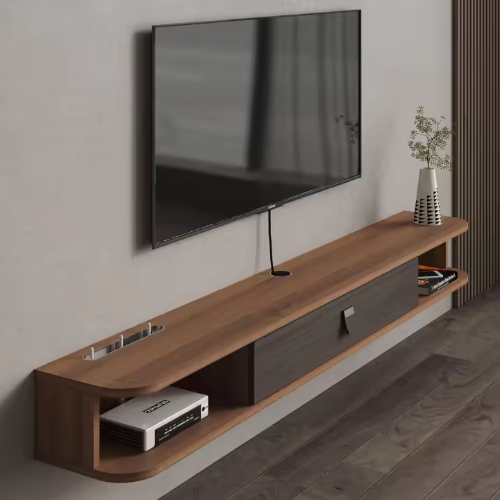 Estantería de TV flotante de madera, estante de TV de pared, mueble de TV, colgante, madera, estantería, pared, mueble de TV, soporte para TV, pared, muebles, TV, mueble de TV, armario con puertas - 1