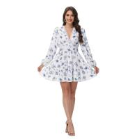 Vestido corto de encaje con cuello en V estampado de temperamento dulce nuevo de primavera para mujer - details 10