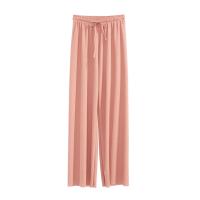 Pantalones anchos hasta el tobillo para mujer Pantalón informal de cintura elástica sólido, pantalones sueltos de seda de hielo, primavera y verano - details 3