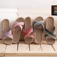 Zapatillas de lino con punta abierta para hombre, zapatos planos de playa, sandalias de goma con costuras a rayas - details 2