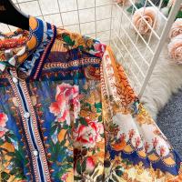 Minivestido playero de verano para mujer, Vestido holgado de gasa con mangas largas acampanadas y cinturón con estampado Vintage, con cordones, 6259 - details 21