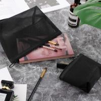 Bolsa de maquillaje de malla negra transparente para mujer, bolsa de cosméticos pequeña y grande, bolsas de almacenamiento portátiles, artículos de tocador de viaje, bolsa organizadora de toallas - details 3