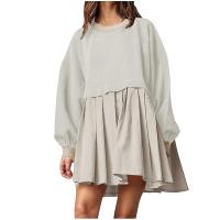 Sudadera informal de otoño con bloques de Color para mujer, Vestido corto holgado de manga larga con cuello redondo, Jersey plisado a la moda, Tops, Vestidos - details 2