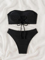 Bikini con Top de tubo para mujer, traje de baño con cordones sólidos, conjunto de Bikini Sexy con Tanga, ropa de playa de verano - details 7