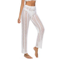 Pantalones de pierna ancha calados con cordones para mujer, pantalón de pierna ancha, color Beige, de cintura alta, transparente, para vacaciones en la playa, color blanco y negro, verano - details 14