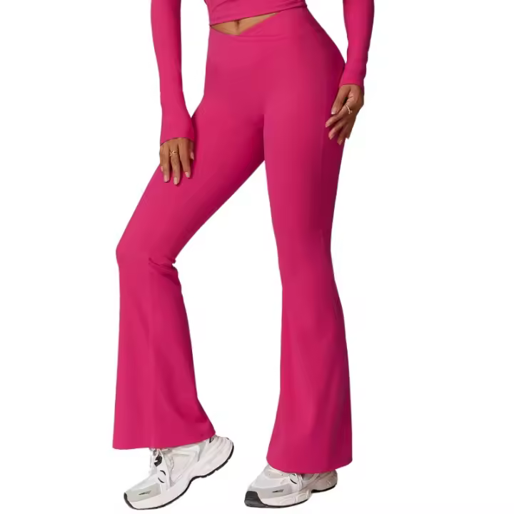 Pantalones acampanados de cintura alta para mujer, mallas deportivas elásticas, ropa deportiva, cinturón cruzado, botas cortas, pantalones de Yoga - 1