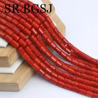 Columna de tubo de 5x7mm, joyería de Coral rojo de bambú marino Natural, venta al por mayor, accesorios DIY, cuentas espaciadoras sueltas de 15" - details 3