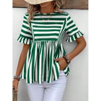 Nuevo Vestido camisero de verano para mujer, cuello redondo, manga con volantes, holgado, cómodo, a rayas - details 11