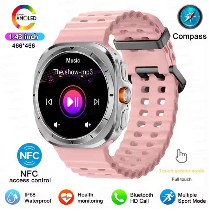 Reloj inteligente Al aire libre Watch 7 Ultra 47mm para hombre y mujer,1.43 pulgadas pantalla de HD amoled,pulsera de marcación personalizada, llamada de voz,NFC,impermeable,deportes,reloj inteligente femenino de trayectoria gps,adecuado para Android iOS - 1