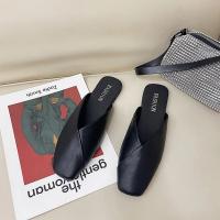 Elegantes Zapatillas de Mulegina Verano 2023 Punta Cerrada Cuadrada Zapatos Casuales de Cuero Negro Blanco Tallas Grandes 35-43 - details 6