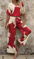 Ropa de mujer nueva europea y americana con cuello en V, estampado digital a rayas, pantalones de bolsillo de manga corta, conjunto de dos piezas - details 4