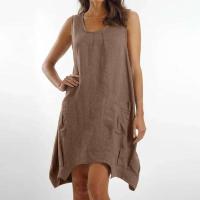 2024 Primavera Verano Vintage Color sólido algodón y en Vestidos para mujeres moda Casual vestido suelto sin mangas Vestidos de mujer - details 3