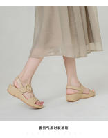 Sandalias de verano para mujer, nuevas, modernas y versátiles, cómodas, con tacón de cuña, suela plana, casuales, suela gruesa y tacón medio. - details 4
