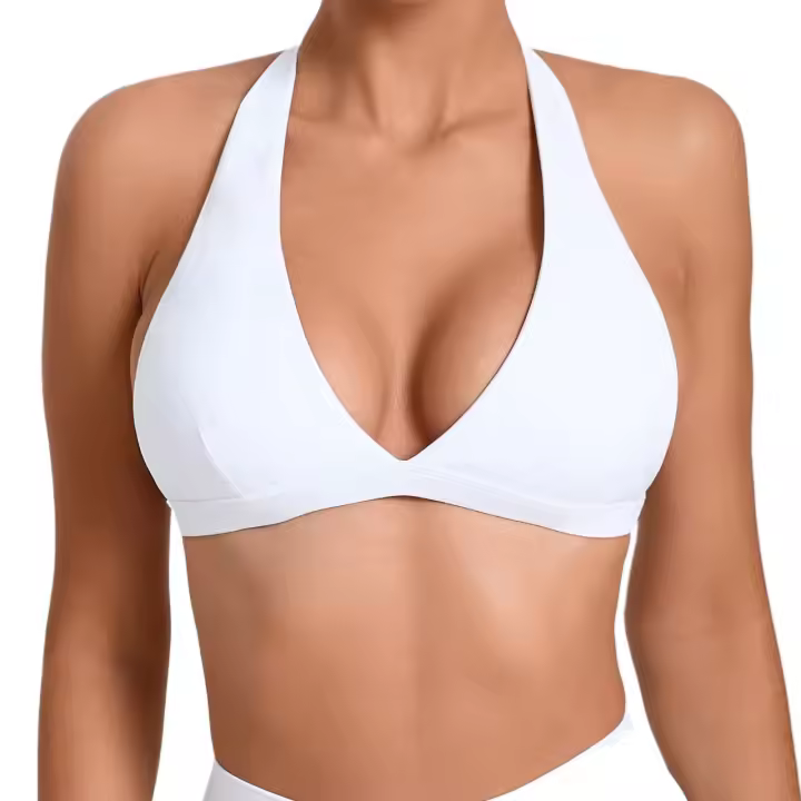 Sujetador deportivo con cuello en V para mujer, ropa interior sexy, top con espalda descubierta y cuello halter para fitness, ropa de yoga, sujetador activo para gimnasio con copas, color blanco - 1