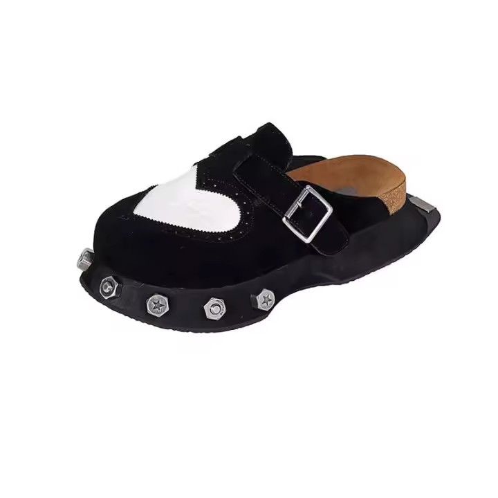 Zapatos de mujer con patrón en forma de corazón, hebilla inferior suave y gruesa de 4cm, cabeza redonda antideslizante con incrustaciones de diamantes, madera para niños - 1