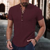 Camiseta de manga corta para hombre, camisa de lino y algodón con cuello en V y botones, ropa informal, Tops populares, novedad - details 5