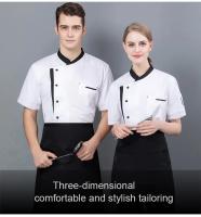 Uniforme de Chef de verano para cocina, Hotel, cafetería, ropa de trabajo de cocina, camisa de manga corta, chaqueta de cocinero para Catering, Tops para hombre y mujer - details 1