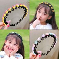Horquilla coreana con flequillo doble, diadema con flores coloridas de princesa, aro de pelo ondulado para niños, diadema trenzada Kawaii con dientes para fiesta - details 5