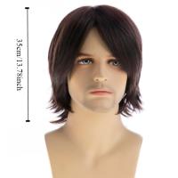 Pelucas sintéticas de longitud media para Cosplay para hombres, peluca de cola de lobo, pelucas de cabeza de salmonete Hippie para hombre, pelo largo marrón realista Natural para fiesta - details 0