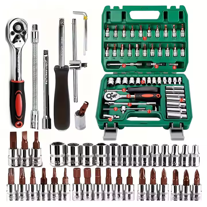 Llave de trinquete con 53 piezas para metrico hexagonal bit y ratchet herramienta mecánica para auto y hogar kit de herramientas con enchufes S2 y CR-V - 1