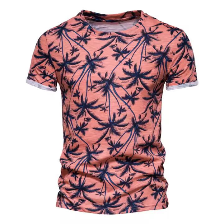 Novedad de verano, camiseta estampada, camisa de fondo para hombre con cuello redondo a la moda, top informal para hombre - 1