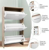 Mueble zapatero de 12 pares - Estantería de gran capacidad para vestíbulo o pasillo - (ancho) 60 x (profundidad) 24 x (alto) 80 cm - Madera clara blanca - details 114
